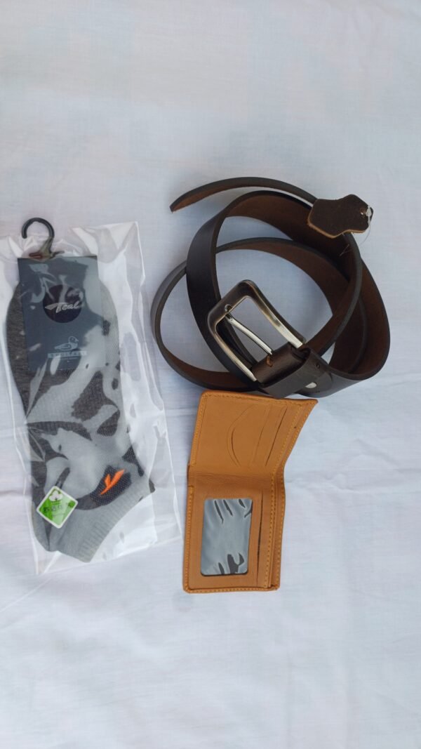 Leather belt wallet and socks set for men - gentleman's trio
