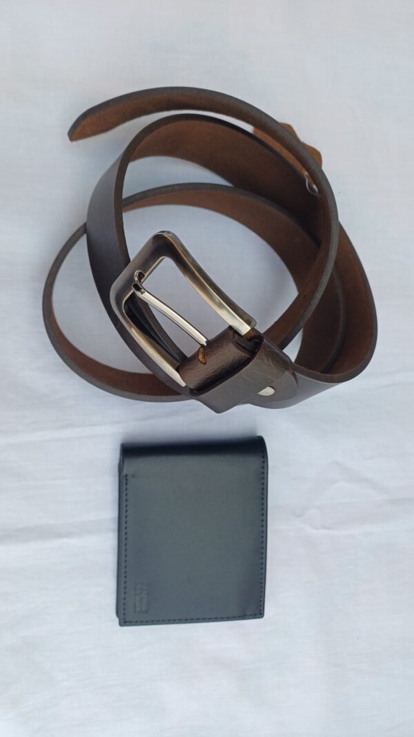 The Executive Pair: Color-Matched Brown Genuine Leather Belt and Wallet Set for Men