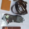 leather-wallet-belt-combo-pack-pakistan3 Gentleman’s complete men's accessory pack including brown leather belt, tan leather wallet, ankle socks, and cotton handkerchief in Pakistan.