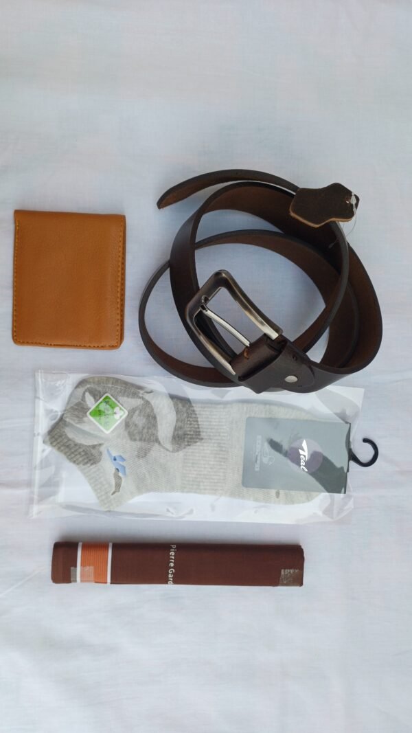 mens-leather-belt-wallet-socks-handkerchief-set Complete men's accessory set - leather belt wallet socks and handkerchief
