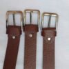 Premium textured brown leather belt for men with silver alloy buckle