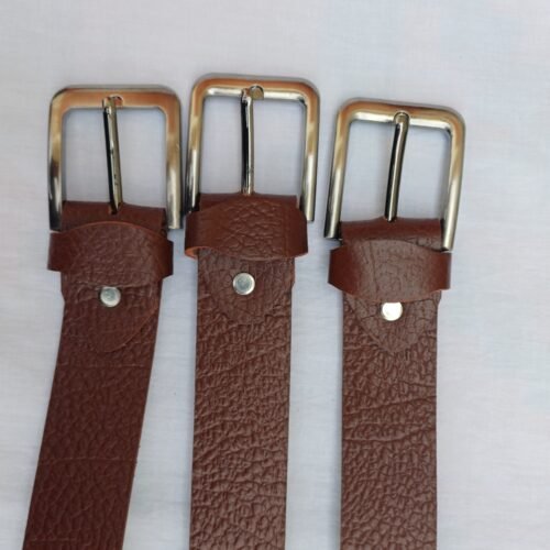 mens-textured-brown-leather-belt-silver-buckle Premium textured brown leather belt for men with silver alloy buckle